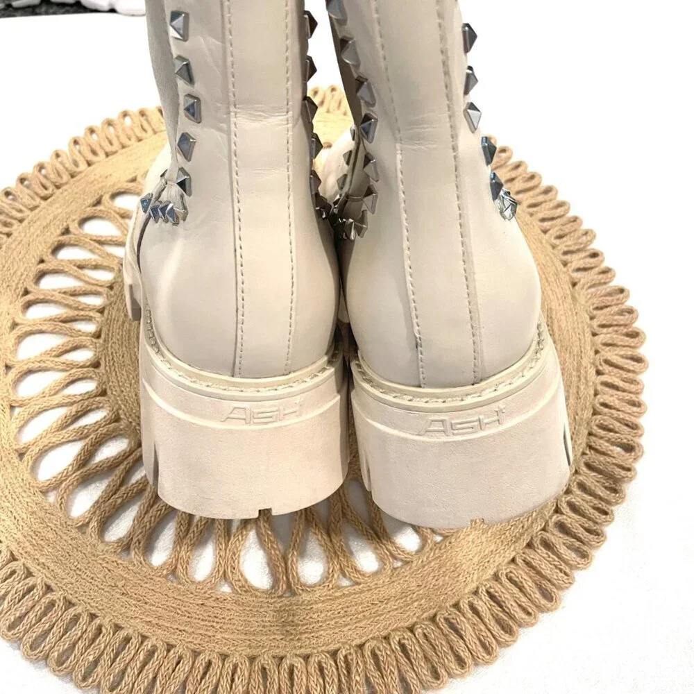 Ash Lenny Studded Leather Chelsea Boots Ivory Size 38